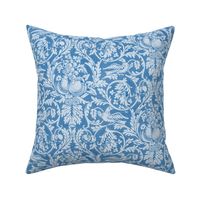 Queen Anne By William Morris- Blue - LARGE - Leaves Birds And Fruit Antiqued Damask 