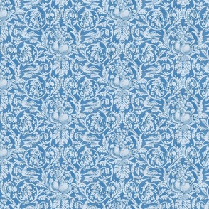Queen Anne By William Morris- Blue - MEDIUM - Leaves Birds And Fruit Antiqued Damask 