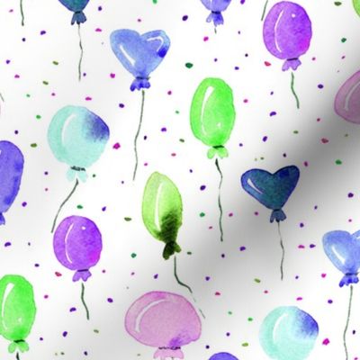 joy and fun in violet and green shades - watercolor air balloons with dots - cute pattern for nursery baby kids b058-3