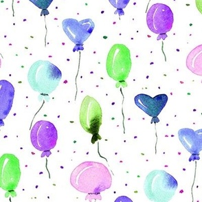 joy and fun in violet and green shades - watercolor air balloons with dots - cute pattern for nursery baby kids b058-3