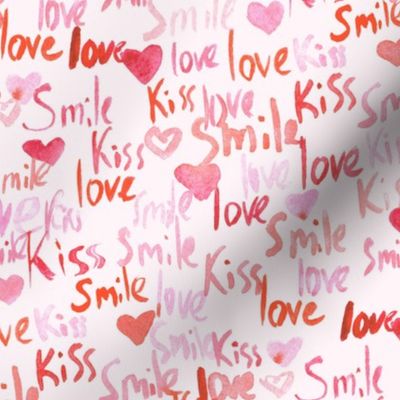 Smile kiss love - watercolor romantic valentines - painted hearts b059-2