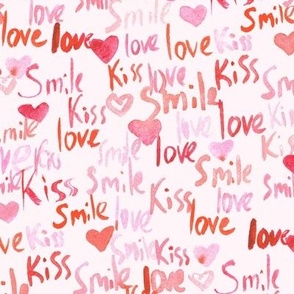 Smile kiss love - watercolor romantic valentines - painted hearts b059-2