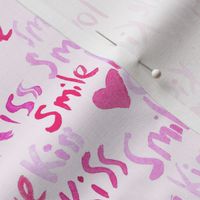 Smile kiss love - pink watercolor romantic valentines - magenta painted hearts b059-3