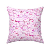 Smile kiss love - pink watercolor romantic valentines - magenta painted hearts b059-3