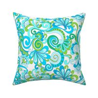 256 Groovy Swirls turquoise on white