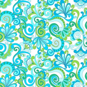 256 Groovy Swirls turquoise on white