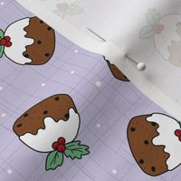 Freehand Vintage Christmas pudding on linnen lilac 