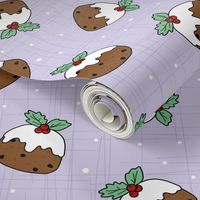 Freehand Vintage Christmas pudding on linnen lilac 