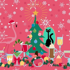 Christmas Cheer Cocktail horizontal  border print coral background!