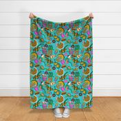 Food Court Finders Keepers Nostalgic 1990s Mall Junk Food with Hungry Snakes Funny Pattern - Dark Teal - Medium
