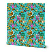 Food Court Finders Keepers Nostalgic 1990s Mall Junk Food with Hungry Snakes Funny Pattern - Teal - Small