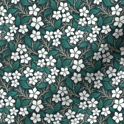 White Flowers and Berries On Dark Green | LARGE