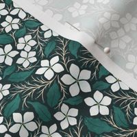 White Flowers and Berries On Dark Green | LARGE