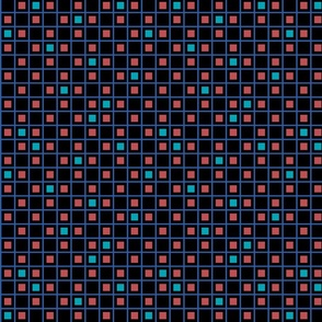 Red, teal and blue squares and stripes - Large scale