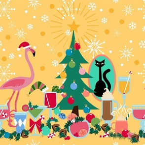 Christmas Cheer Cocktail border print yellow  background!