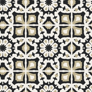 Moroccan Tiles, Kitchen Tile - Black and Light Brown on Cream