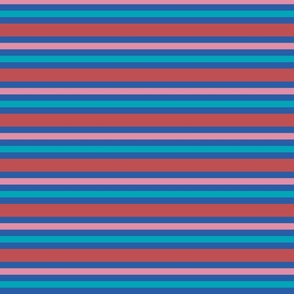 Horizontal stripes, in teal, pink and red - Medium scale