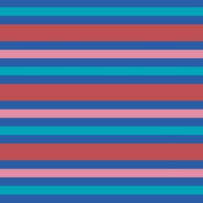 Horizontal stripes, in teal, pink and red - Large scale