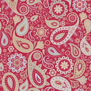 Traditional Indian Paisley Print - Viva Magenta