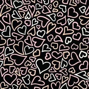 Valentine Doodle Hearts, red, pink and white on black