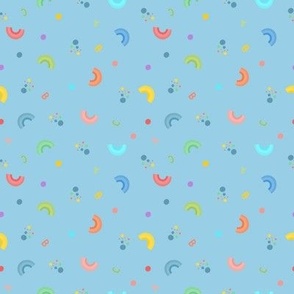 Cute Rainbows with Colorful Bright Dots and Alphabet on Blue, Great for Baby Nursery or Kids Room