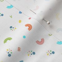 Cute Rainbows with Colorful Bright Dots and Alphabet on White, Great for Baby Nursery or Kids Room