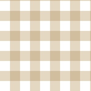 Warm Beige and white gingham, MEDIUM, 2 inch wide squares on fabric, Minimal neutral plaid