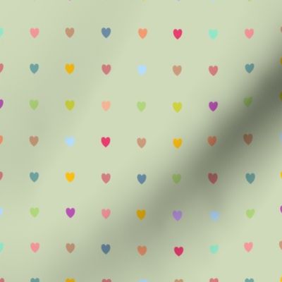 Simple Colorful Heart Clusters on Sage Green Fabric (small)