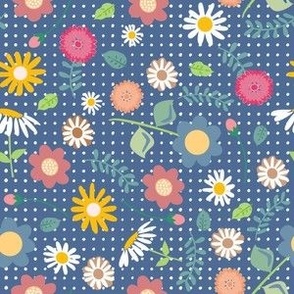 Bright Flowers on Navy Blue