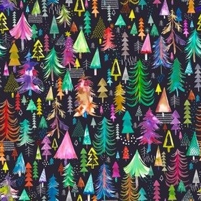 Colorful christmas trees Black Multicolored Micro