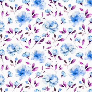 Blue flowers. Watercolor feminine floral. Violet botanical.