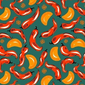Red Chile and Empanada - 6" medium - red, gold, and dark green
