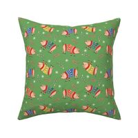 Pigs in jumpers | Christmas | Brunswick lush green | small 6 inch scale repeat fabric