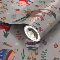 Christmas farm  days| Animals | warm light grey | small 6 inch scale fabric 