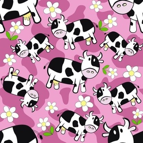 Cute Cow on Pink Camo Background