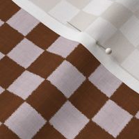 Textured Checks - Small Scale - Pink and Brown - Linen Ikat fabric texture Checkers Checkerboard Warm Earth Tones