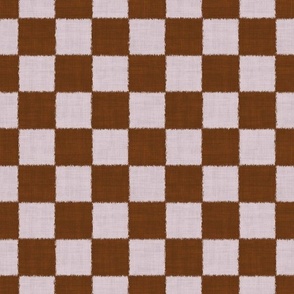 Textured Checks - Medium Scale - Pink and Brown - Linen Ikat fabric texture Checkers Checkerboard Warm Earth Tones