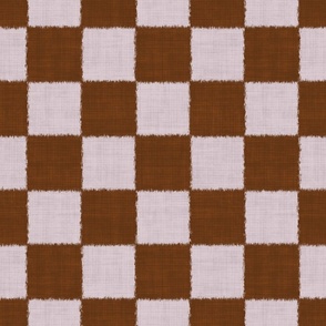 Textured Checks - Large Scale - Pink and Brown - Linen Ikat fabric texture Checkers Checkerboard Warm Earth Tones