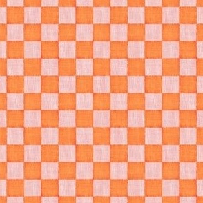 Textured Check - Ditsy Scale - Pink and Orange - Linen Ikat fabric texture Checkers Checkerboard 