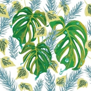 Kyle's Monstera Leaves with Ivy - white - metallic wallpaper
