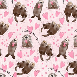 Sea Otter Valentine -on white with pink texture (medium scale)