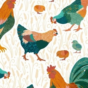Chickens and Roosters // Large // Colourful Country Living