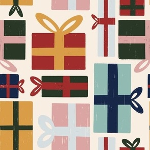 Retro Christmas Presents, festive multicolor, 9in