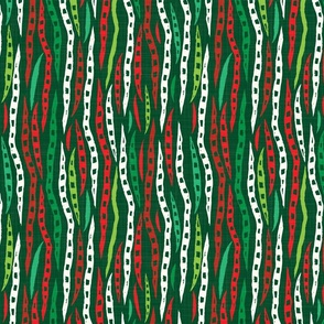 Rustic Striped Stripes Holiday Colors on Dark Green - Large