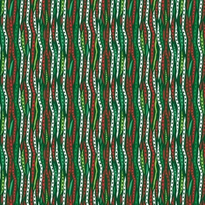 Rustic Striped Stripes Holiday Colors on Dark Green