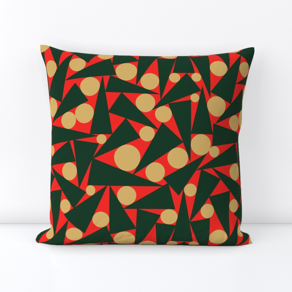 Holiday Tree & Ornament Toss Geometric | Red, Dark Green, + Golden