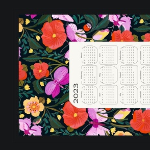 2023 calendar// Hand painted bright florals and Butterflies cut and sew tea towel