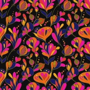 Bossanova Abstract Flowers and Fruit Black X-Large