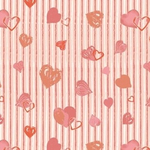 Valentines Hearts with Stripes in pink peach
