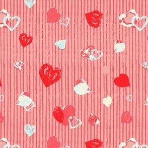 Valentines Hearts Stripes in Pink and Red